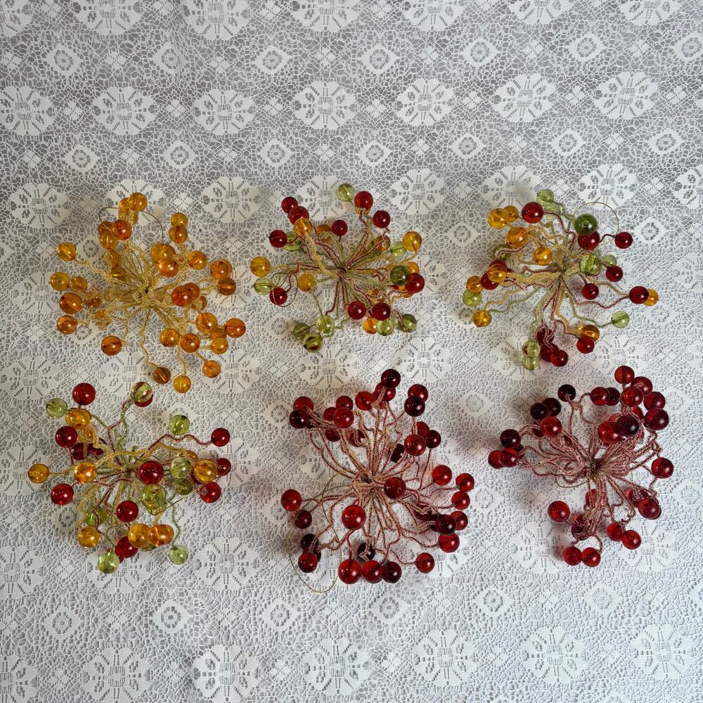 Vintage Beaded Berry Christmas Ornament Picks Set of 6 Holiday Decor